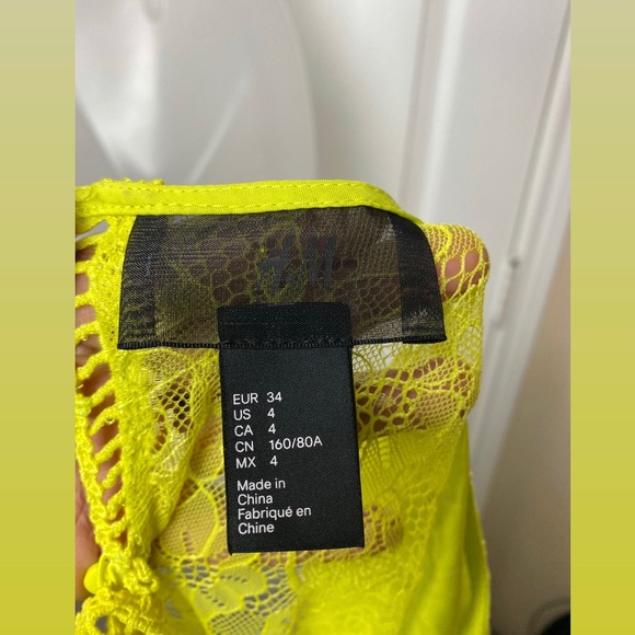 H&M neon green long sleeve lace mini dress size 4 - Picture 4 of 8